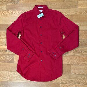 1MX Express Men's Red Long Sleeve Button Up Stretch Fitted Dress Shirt XS NWT